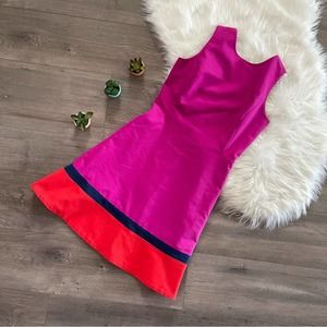 Badgley Mischka Bright Fuchsia Mini Dress with Red and Navy Trim